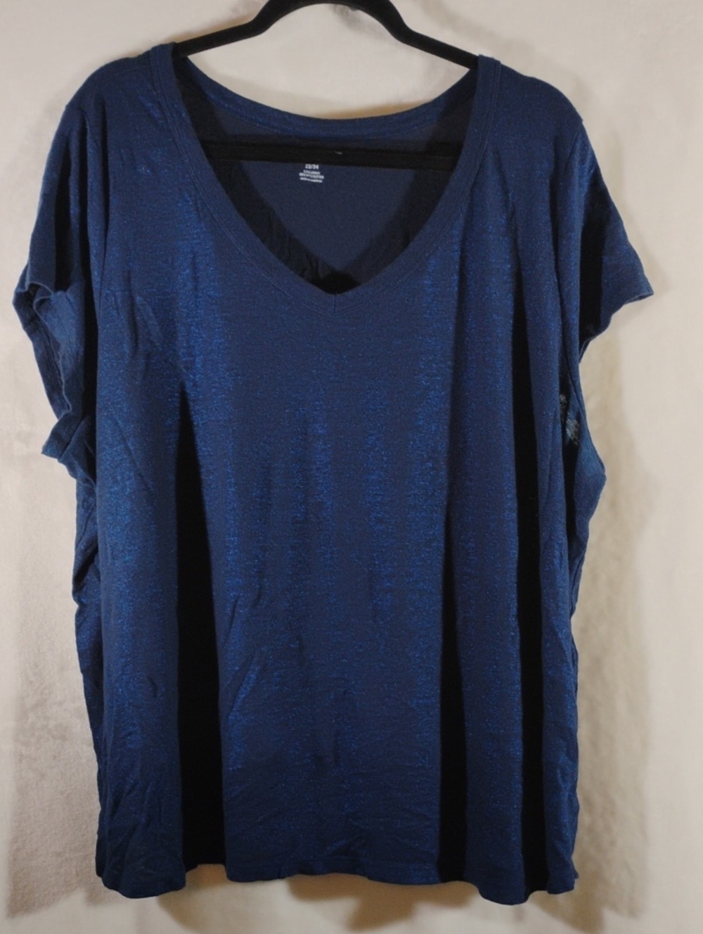 Lane Bryant Shimmery Navy Blue V-Neck Short Sleeve Top 22/24